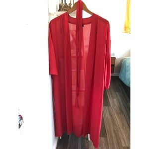 Forever 21 Red Sheer Long Kimono Coverup Small